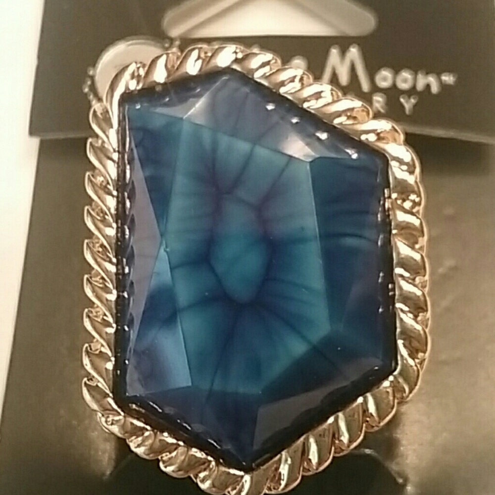 BLUE MOON BLUE STONE, GOLD EDGE, ADJUSTABLE  BAND